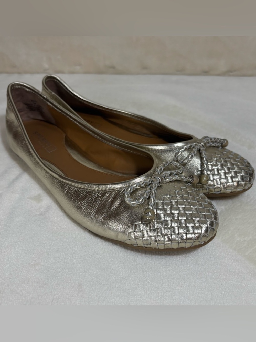 Sperry Metallic Gold Woven Toe Ballet Flats